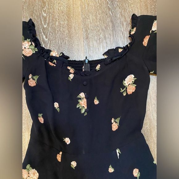 Reformation Rose Print Mini Dress in Black Sz 4 - Picture 3 of 7